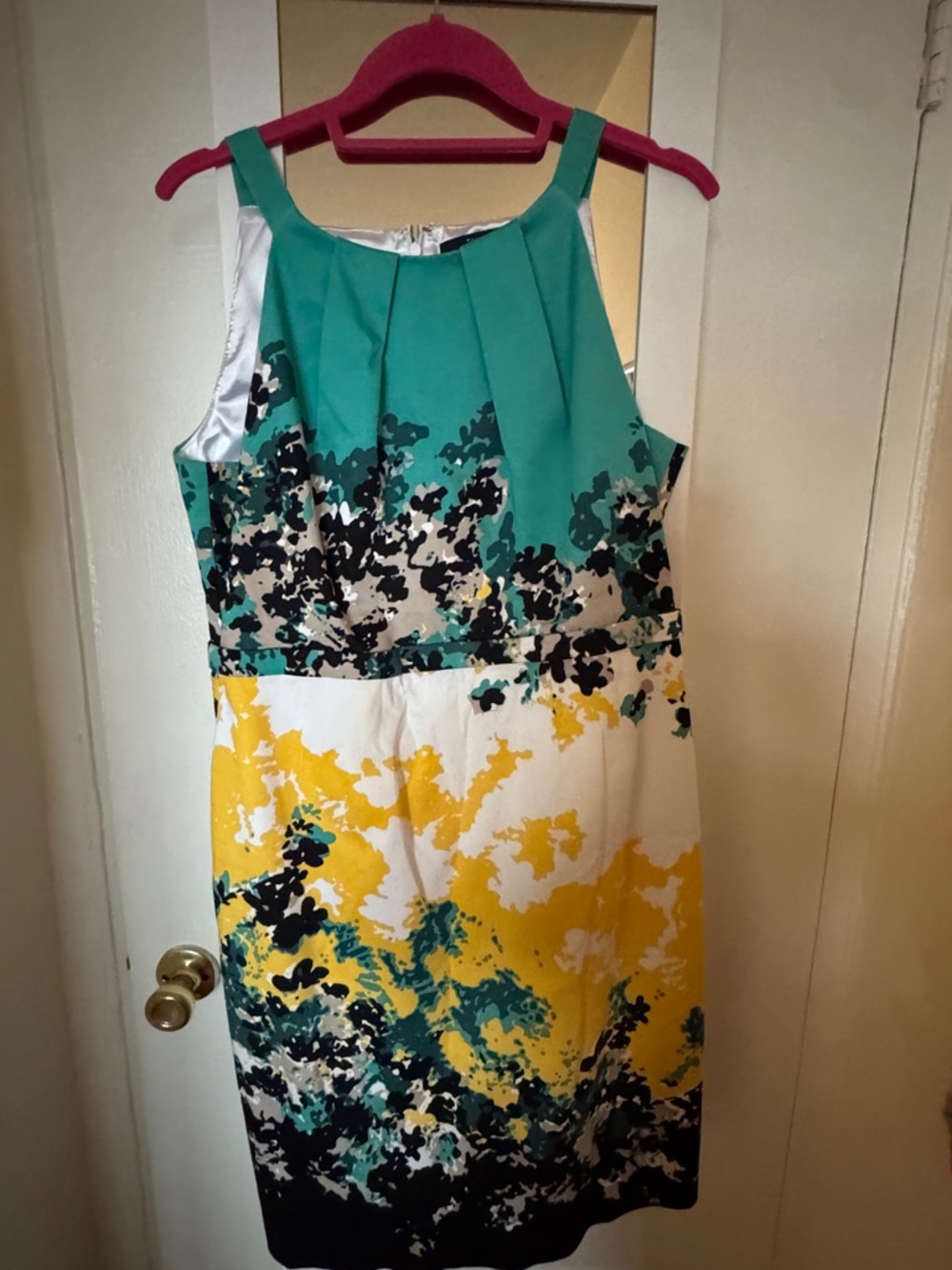 Tahari Teal & Yellow Floral Print Sleeveless Sheath Dress size 10